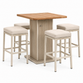 5-teiliges Gartenmöbel-Set mit Bartisch 100 × 100 × 95 cm und 4 Barhockern 42 × 42 × 72 cm, Braun, Beige und Creme