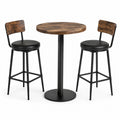 3-teiliges Bartisch-Set mit rundem Tisch Ø 80 × H 90 cm und 2 Barstühlen 45 × 48 × 100 cm, Braun/Schwarz
