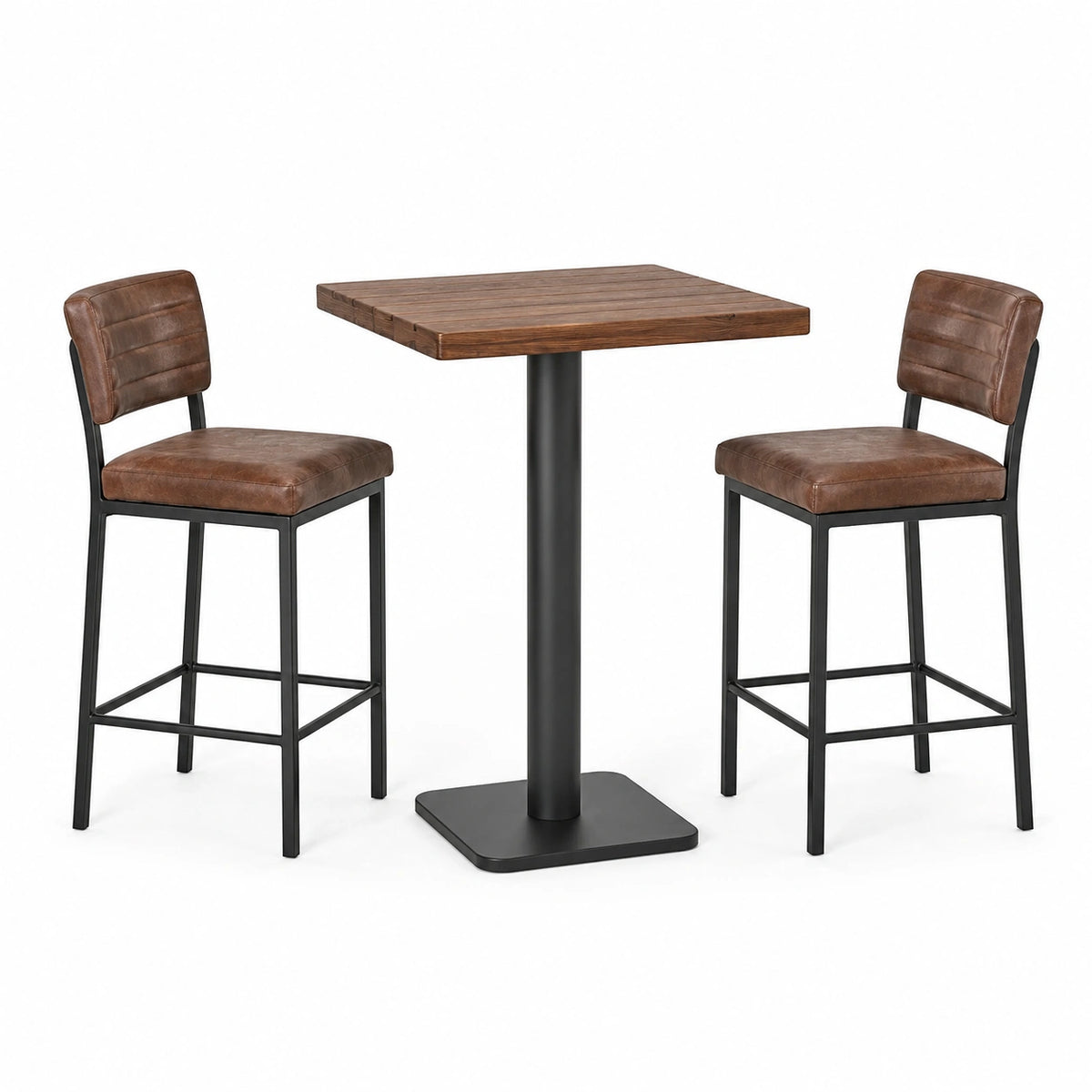 3-teiliges Bartisch-Set mit Tisch 80 × 80 × 91 cm und 2 Barstühlen 45 × 48 × 99 cm, Braun-Schwarz