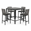 5-teilige Bartischgarnitur mit 4 Barstühlen, Tisch 90 × 90 × 92 cm, Schwarz/Grau