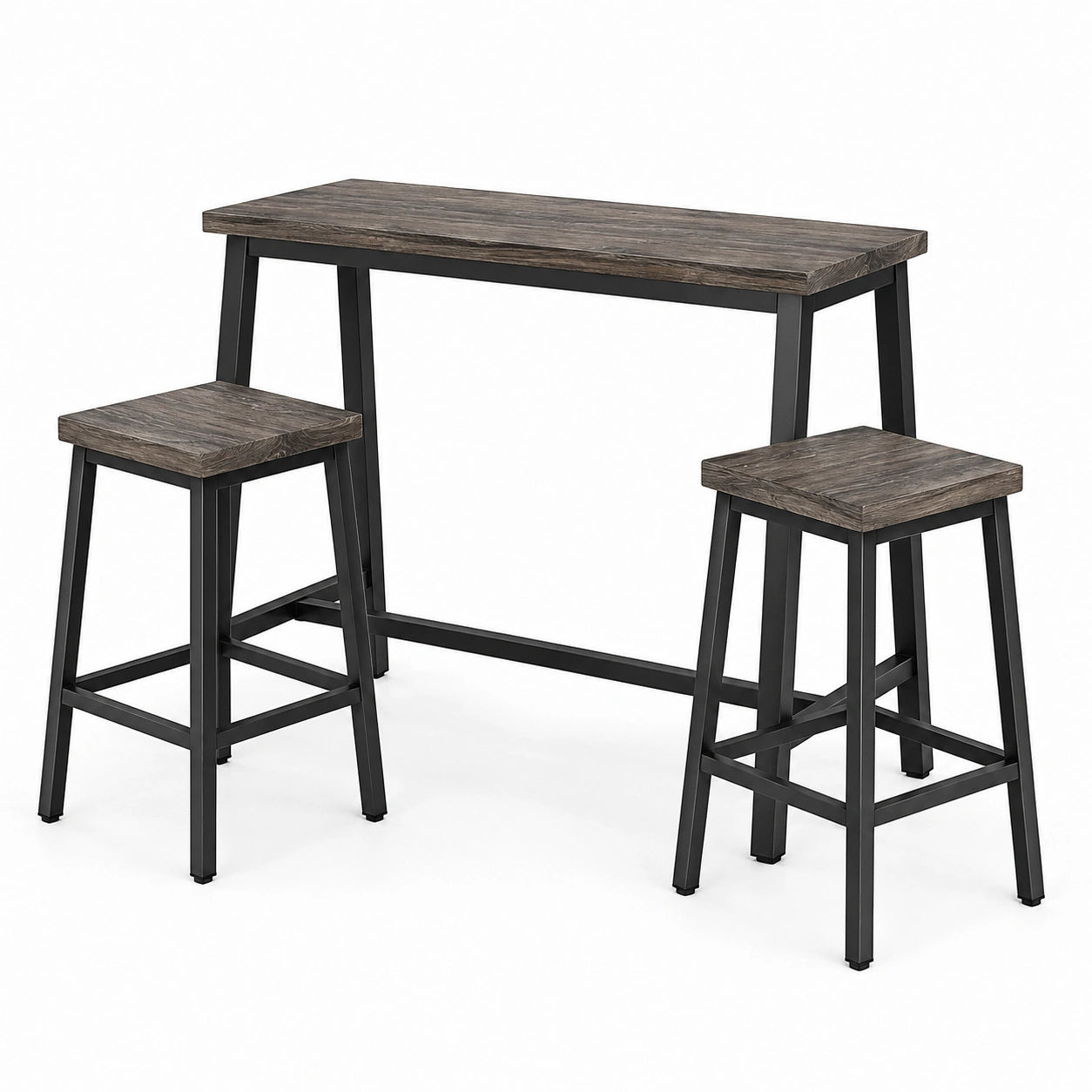 3-teiliges Bartisch-Set Dunkelbraun/Schwarz – Tisch 100 × 40 × 90 cm und 2 Hocker 40 × 30 × 60 cm