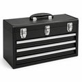 Stahl-Werkzeugkasten mit 3 Schubladen und Tragegriff, 51 × 22 × 30 cm, Schwarz/Silber