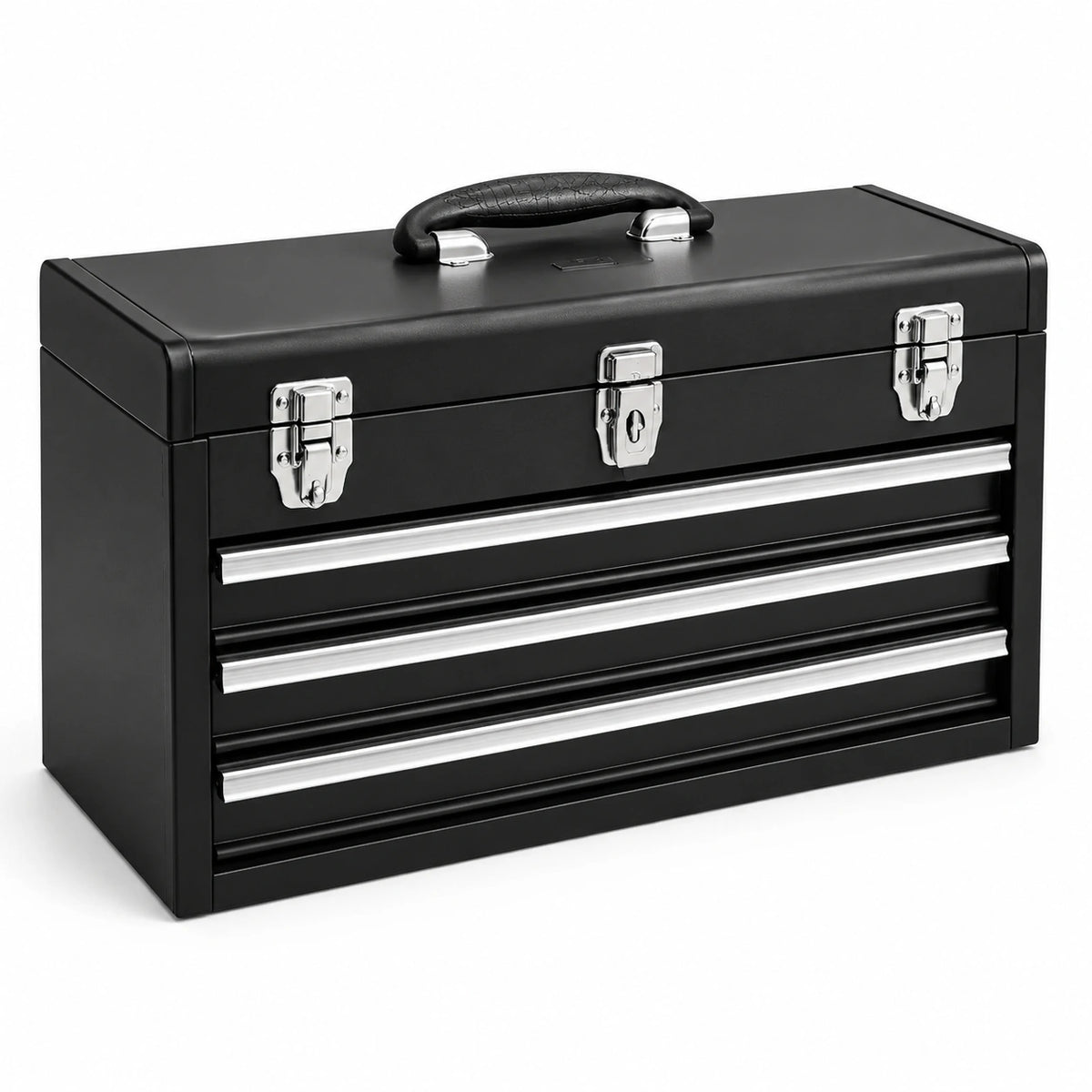 Stahl-Werkzeugkasten mit 3 Schubladen und Tragegriff, 51 × 22 × 30 cm, Schwarz/Silber