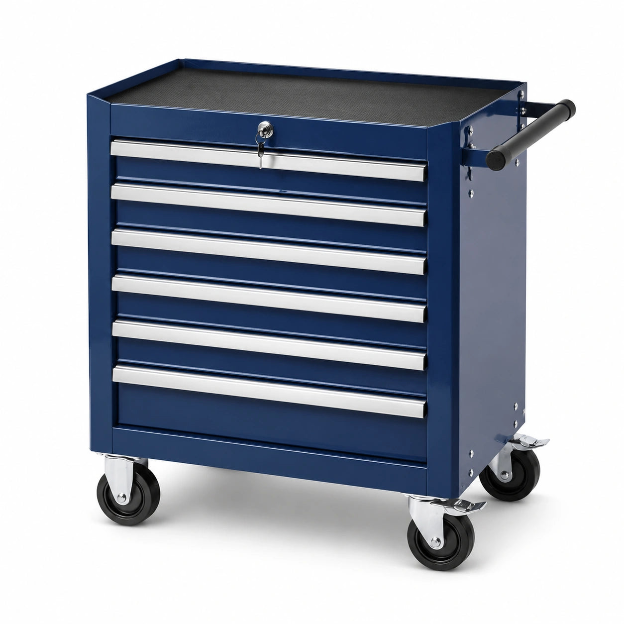 Mobiler Werkzeugwagen aus Stahl mit 6 abschließbaren Schubladen, 69 × 33 × 75 cm, Dunkelblau