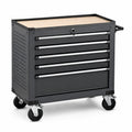 Werkzeugwagen mit 5 Schubladen, Arbeitsplatte und Zentralverriegelung, 78 × 46 × 83 cm, Schwarz, Silber und Hellbraun