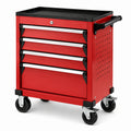 Mobiler Werkzeugwagen aus Stahl mit 4 Schubladen und Rollen, 62 × 33 × 76 cm, Rot/Schwarz/Silber