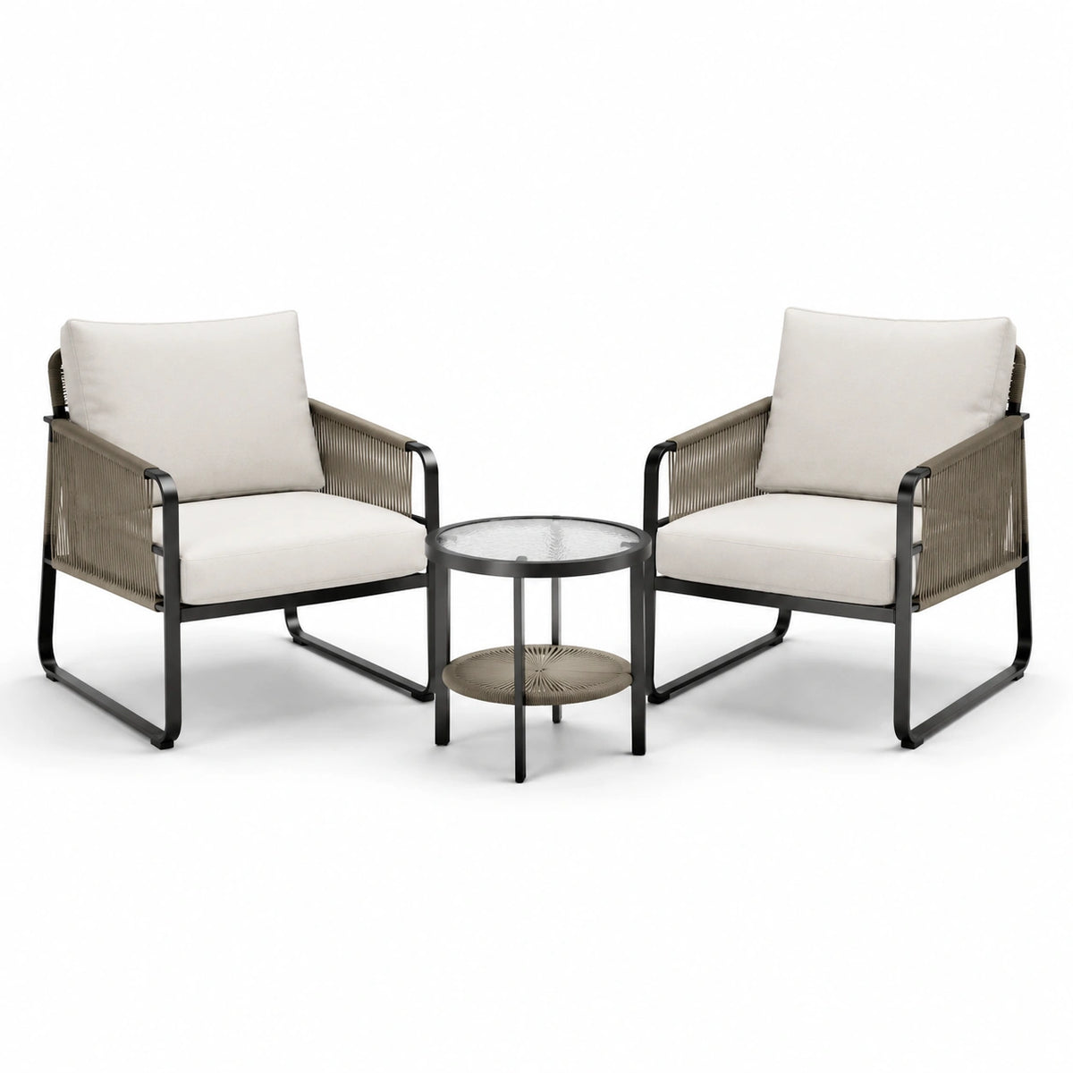 3-teiliges Set mit 2 Sesseln 72 × 76 × 78 cm und Beistelltisch Ø 50 × 52 cm – Beige, Taupe und Schwarz