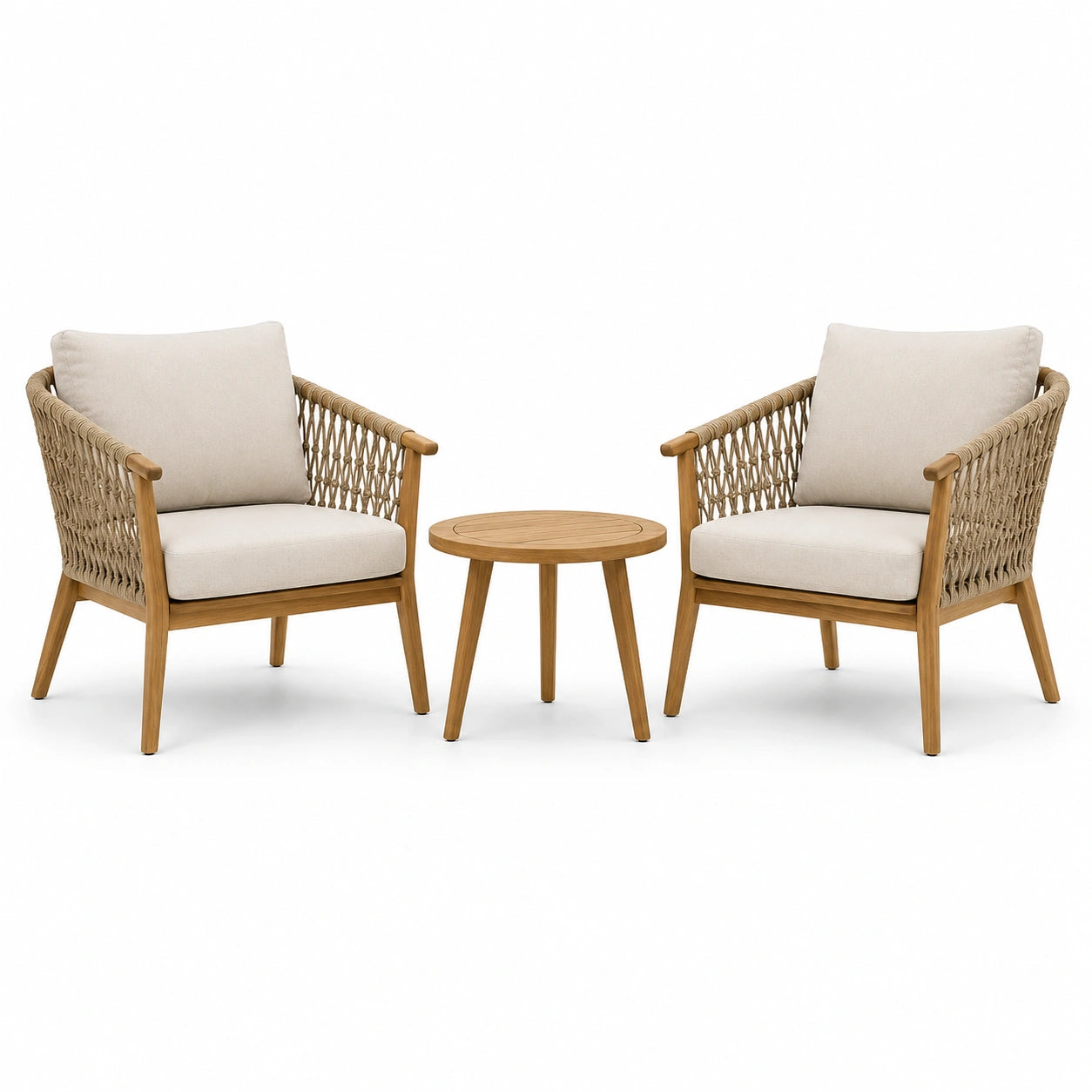 3-teiliges Gartenmöbel-Set mit 2 Sesseln 73 × 76 × 82 cm und rundem Beistelltisch Ø 50 × 45 cm, Beige/Braun