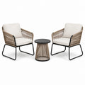 3-teiliges Gartenmöbel-Set mit 2 Sesseln 72 × 75 × 80 cm und Beistelltisch Ø 50 × 47 cm, Taupe, Cremeweiß und Schwarz
