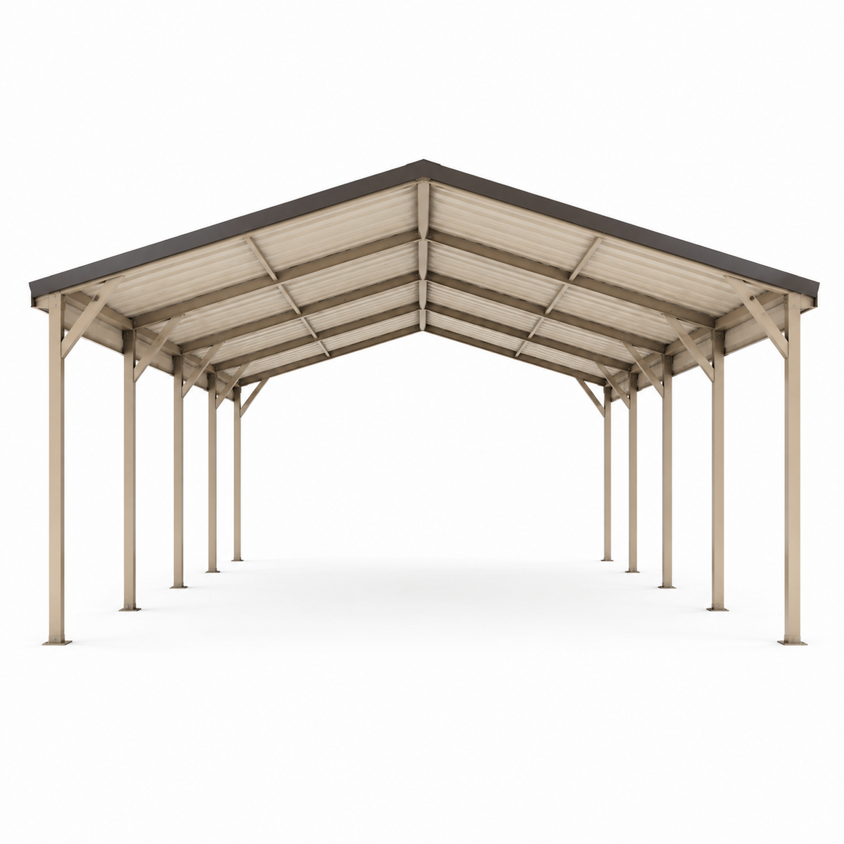 Freistehender Doppelcarport aus Metall mit Satteldach, 600 × 600 × 305 cm, Beige und Dunkelgrau
