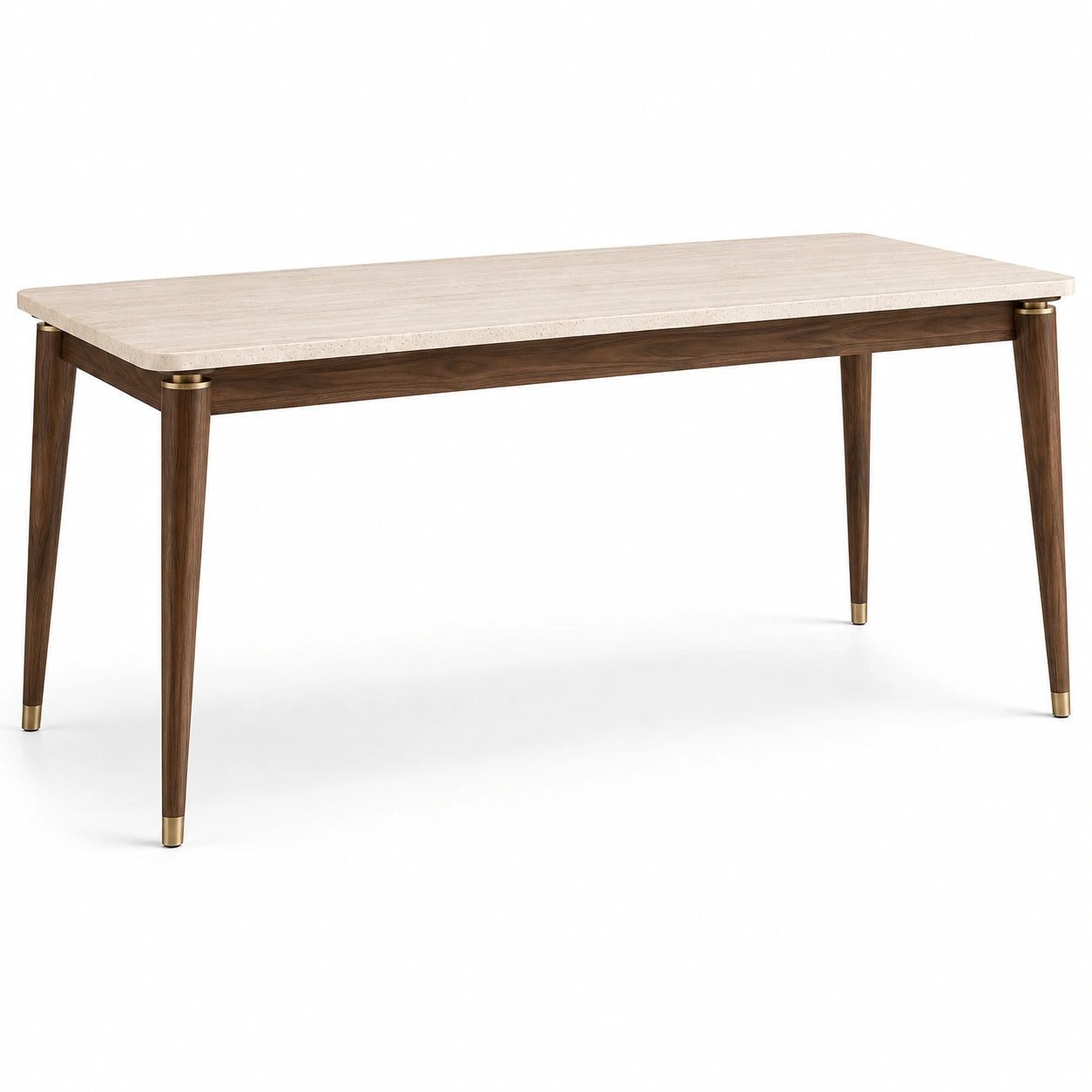 Moderner Esstisch mit Tischplatte in Steinoptik, Beige, Braun und Goldfarben, 160 × 80 × 75 cm
