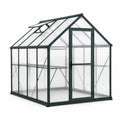 Gewächshaus aus Aluminium und Polycarbonat mit Dachfenster und Drehtür, 190 × 190 × 195 cm, Dunkelgrün/Transparent