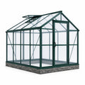 Gewächshaus 250 × 190 × 215 cm mit dunkelgrünem Aluminiumrahmen, transparenten Polycarbonatplatten, Dachfenster und Drehtür