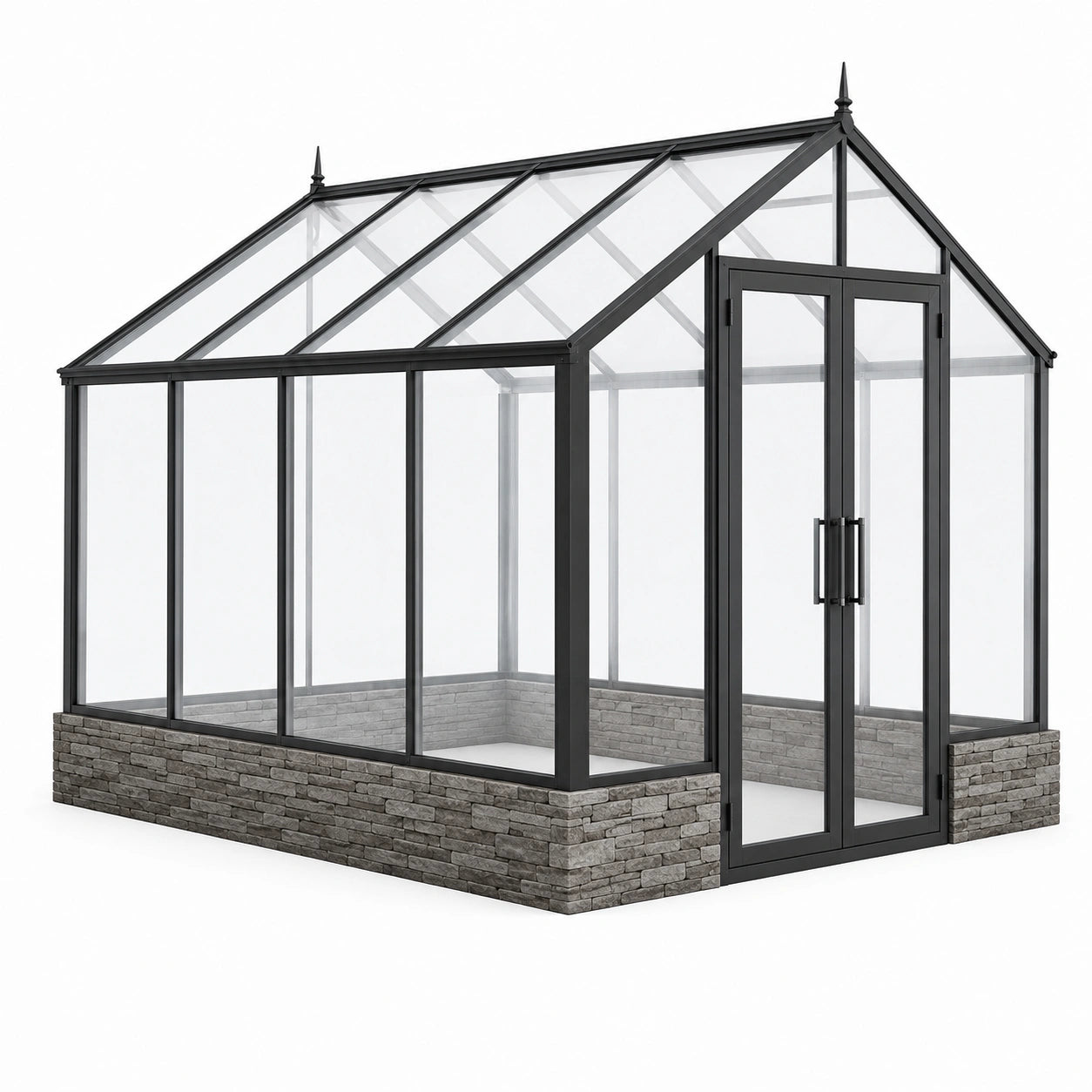 Gewächshaus mit Satteldach und Doppelflügeltür, 320 × 250 × 260 cm, Schwarz, Transparent und Grau