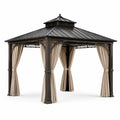Gartenpavillon 400 × 300 × 290 cm, Anthrazit und Beige, festes Metalldach mit Vorhängen