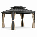 Metall-Gartenpavillon mit Doppeldach und Vorhängen, 400 × 300 × 290 cm, Anthrazit und Beige