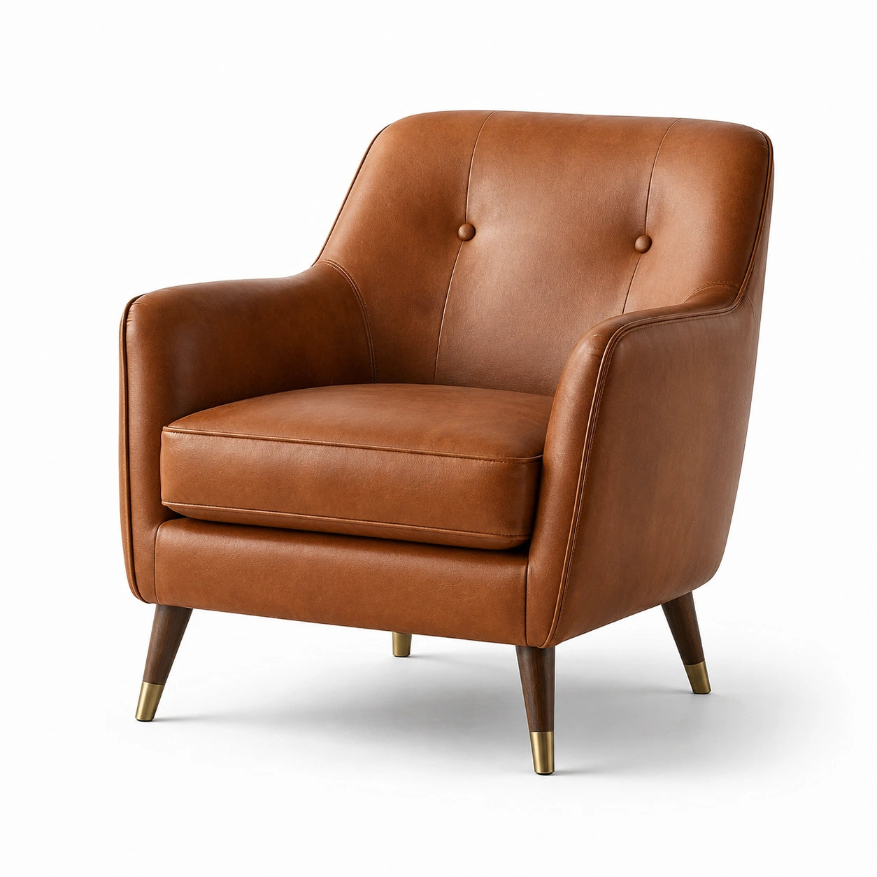 Retro-Polstersessel aus braunem Kunstleder mit Holzbeinen, 78 × 82 × 85 cm