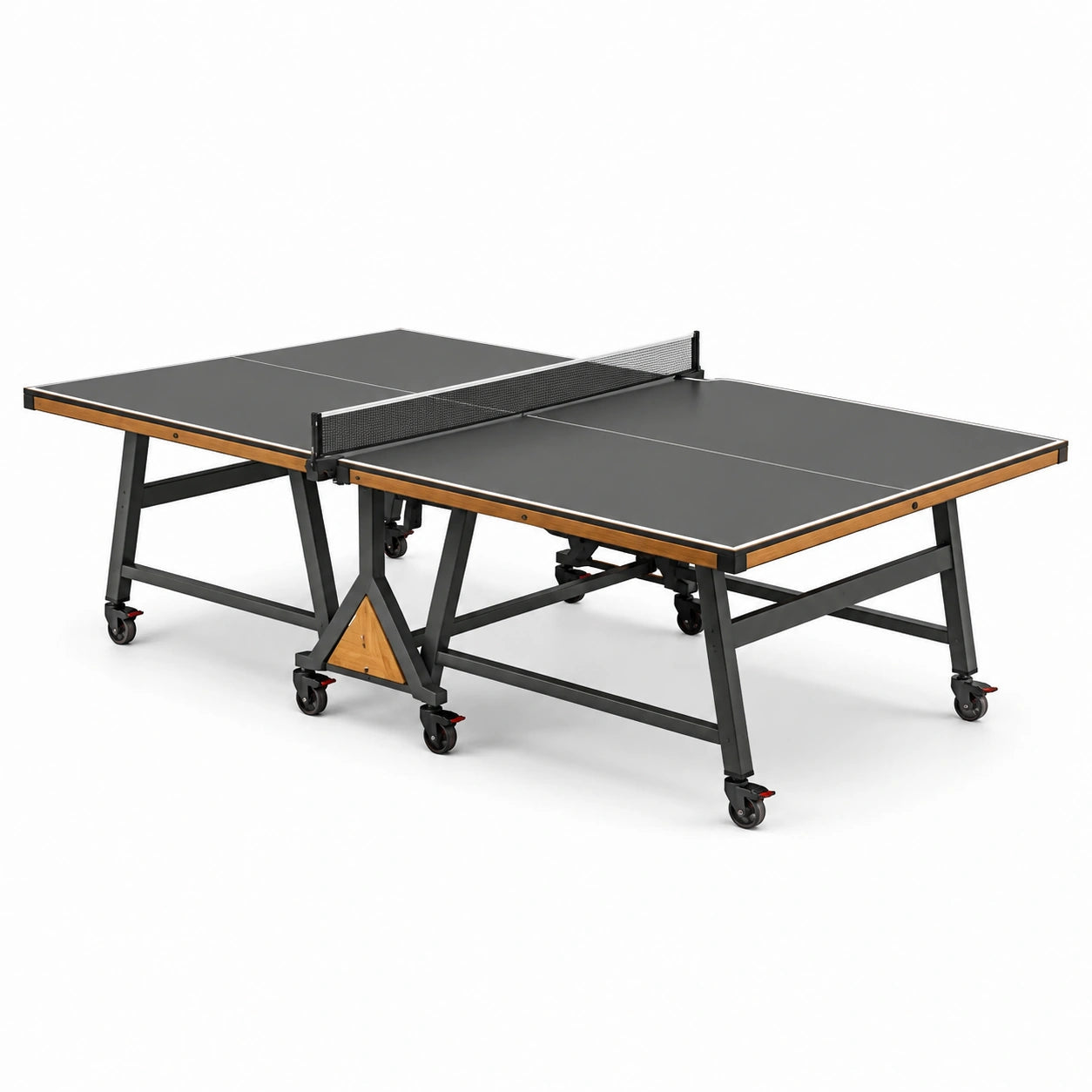 Klappbarer Tischtennistisch mit Netz und feststellbaren Rollen, 274 × 152,5 × 76 cm, Schwarz/Braun/Silber