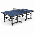 Klappbare Tischtennisplatte aus MDF mit Rollen und Netz, 274 × 152,5 × 76 cm, Blau/Schwarz/Silber