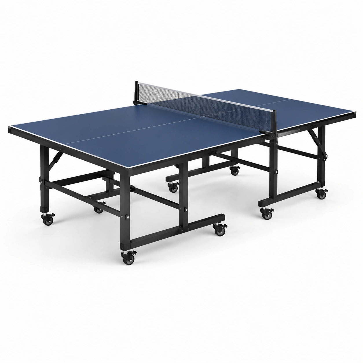 Klappbare Tischtennisplatte aus MDF mit Rollen und Netz, 274 × 152,5 × 76 cm, Blau/Schwarz/Silber