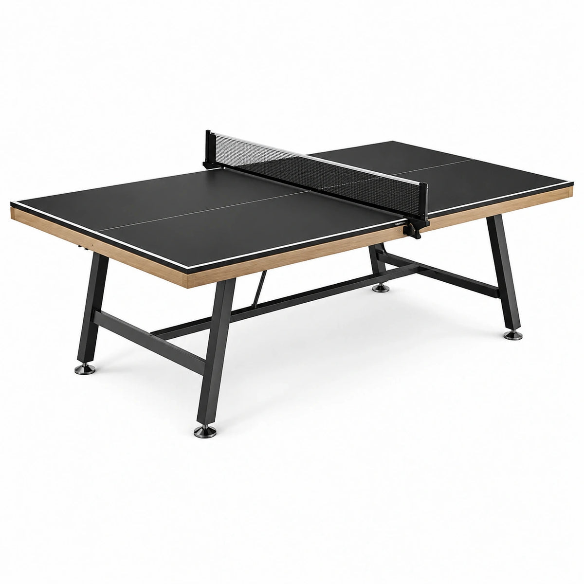 Tischtennisplatte für den Innenbereich, 274 × 152,5 × 76 cm, Schwarz mit Holzoptik, Stahlgestell und Netz